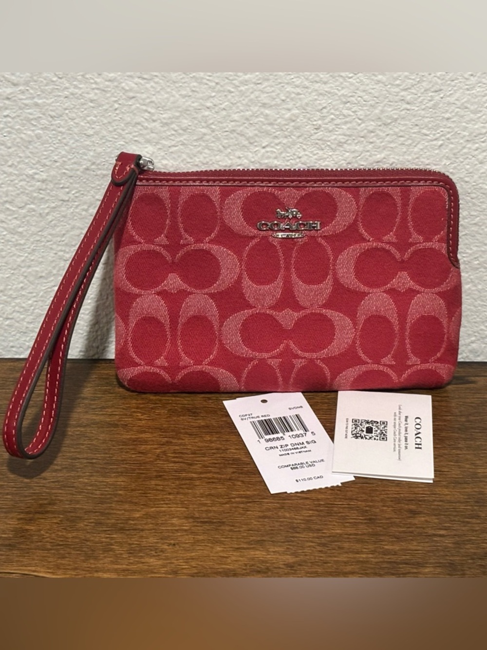 Coach Red Signature Jacquard Wristlet